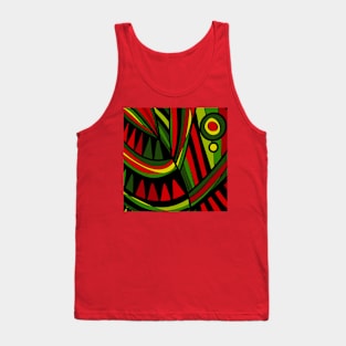 Mazipoodles New Fish Head Leaves Jazz Funk Red Green Black Tank Top